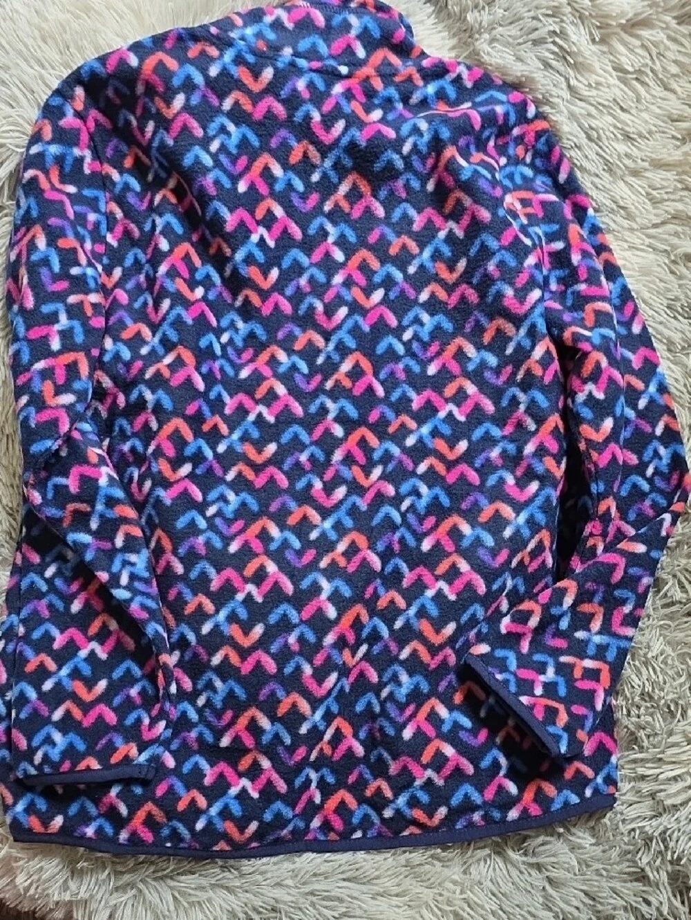 Eddie Bauer Navy Fleece Jacket with Pink, Orange, Blue and Purple Chevron Print